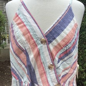 Sandy and Sid women's striped Sun  dress large lined ribbed back spaghetti strap